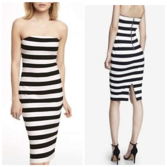Express Dresses Express Strapless Tube Dress Black White Striped